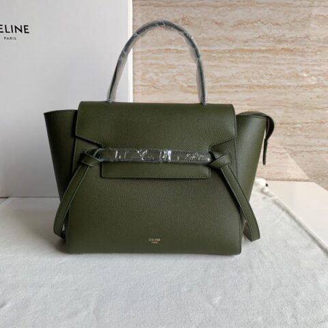 CELINE赛琳军绿色掌纹BELT MICRO超小号粒面小牛皮手袋189153