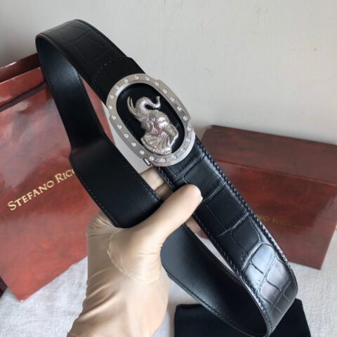 STEFANO RICCI史蒂芬.劳尼治专柜款精钢大象镶嵌钻金属挂扣3.8cm腰带
