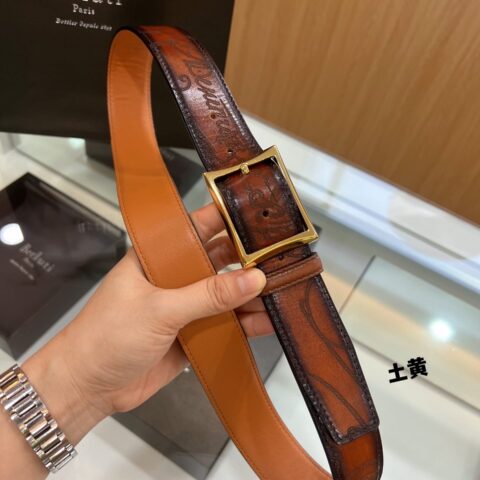 Berluti伯鲁提(又译:伯尔鲁帝) 精钢针式金属扣男士3.5cm腰带