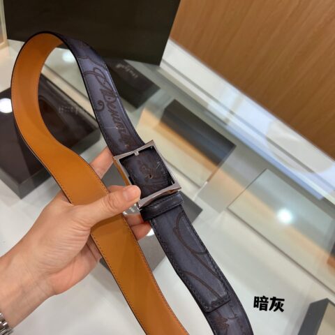 Berluti伯鲁提(又译:伯尔鲁帝) 精钢针式金属扣男士3.5cm腰带