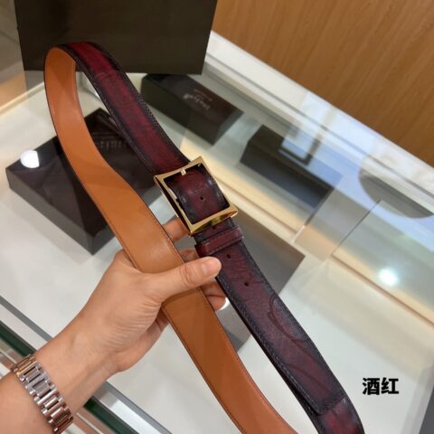 Berluti伯鲁提(又译:伯尔鲁帝) 精钢针式金属扣男士3.5cm腰带