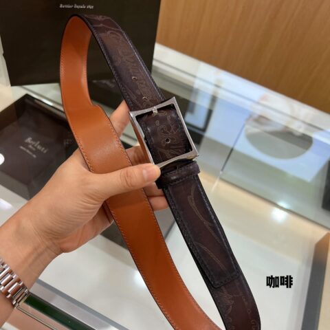 Berluti伯鲁提(又译:伯尔鲁帝) 精钢针式金属扣男士3.5cm腰带