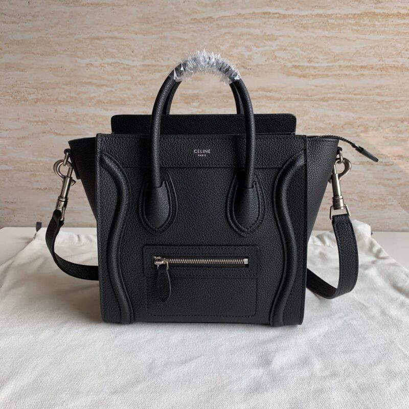 CELINE赛琳黑色荔枝纹LUGGAGE NANO转鼓小牛皮手袋189243
