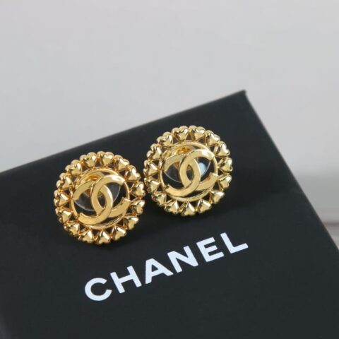 新款☑️CHANEL香奈儿金色双c圆形耳钉耳环