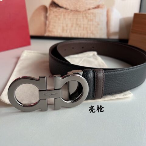Ferragamo菲拉格慕 精致8字金属光面夹扣男士3.5cm腰带