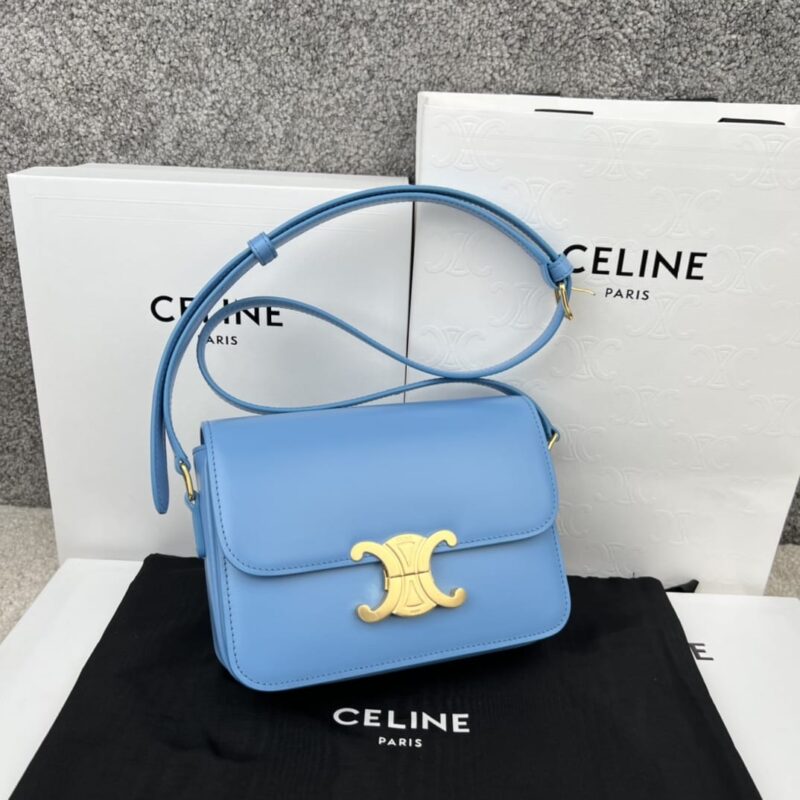 CELINE赛琳TRIOMPHE 水蓝色小号亮泽小牛皮手袋188423
