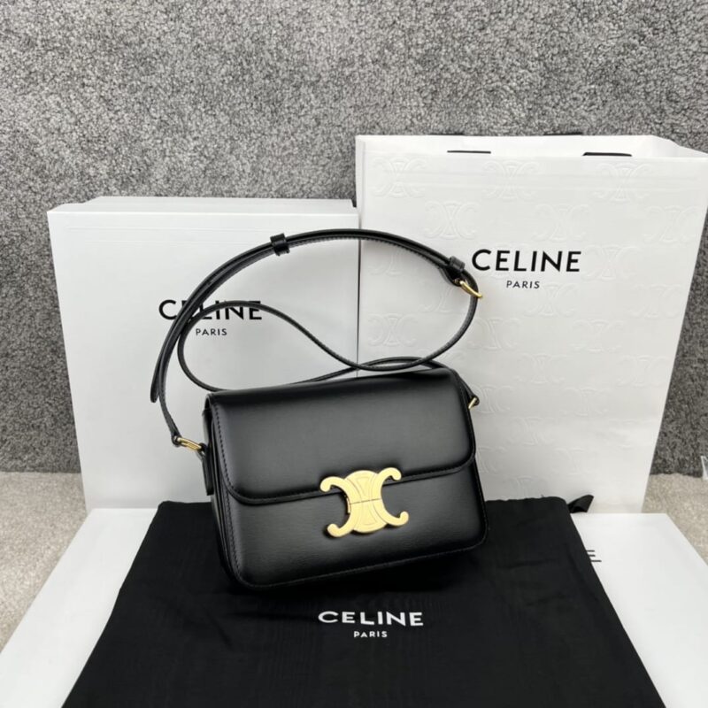 CELINE赛琳TRIOMPHE 黑色小号亮泽小牛皮手袋188423