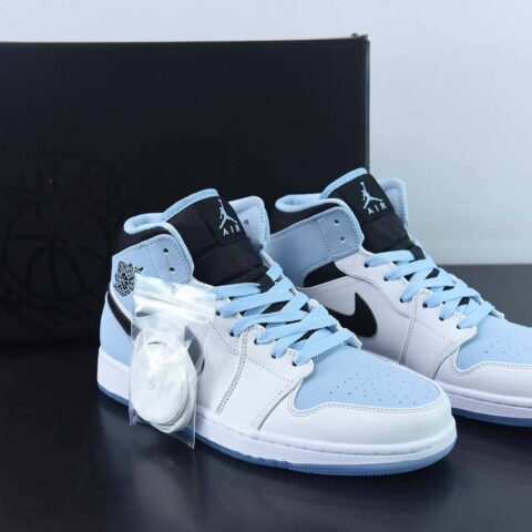 Nike Air Jordan 1 Mid GS"White/Black/Ice Blue"AJ1乔丹“白黑冰蓝”货号:DV1308-104