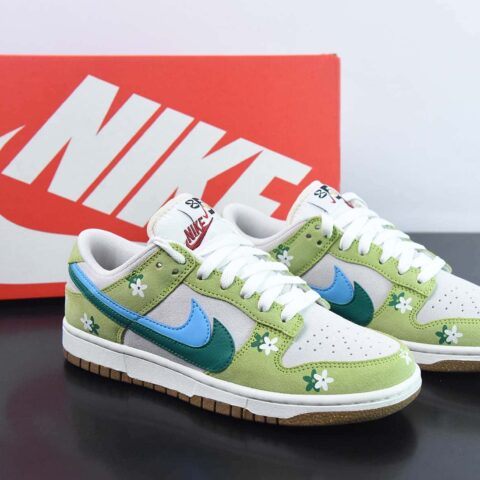 SB Dunk Low SE"85 扣篮系列低帮休闲运动滑板板鞋“花朵苹果绿浅灰深绿蓝双钩” 货号:DO9457-125