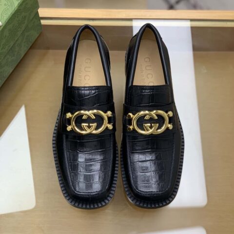 Gucci古驰 采用黑色光滑牛皮革精心制作男士乐福鞋