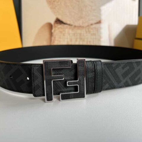 FENDI 芬迪最新非凡创意渐变印花深蓝色双FF牛皮腰带4.0cm