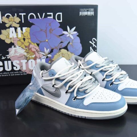 NK Air Jordan 1 Low"Washed Denim"乔1 乔丹1代解构绑绳风格 低帮休闲板鞋 货号:553558 053