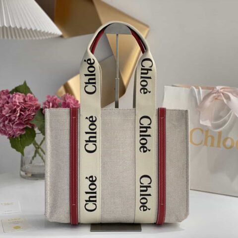 chloe WOODY中号托特包 37CM 烟红色