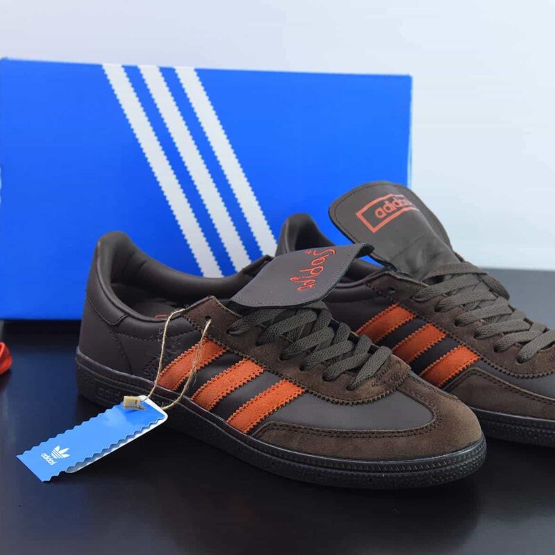 SHUKYU x E-WAX x Adidas Handball Spezial"Brown"手球运动员系列低帮复古“皮革巧克力棕亮橙”货号:HP6694