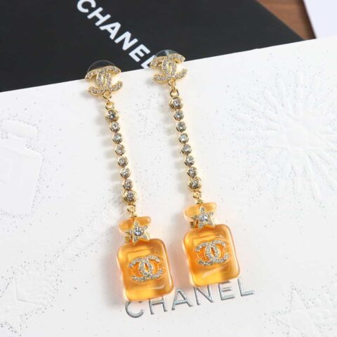 新款☑️CHANEL香奈儿c2双c橙色黄色香水瓶耳钉耳环