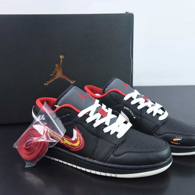 Air Jordan 1 Low "Flaming Swoosh" AJ1 乔1黑红火焰低帮运动鞋 货号:FJ7073-010