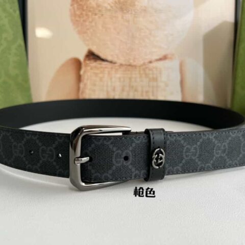 Gucci古驰 GG Supreme帆布GG字母交织图案的男士经典款腰带3.5cm.