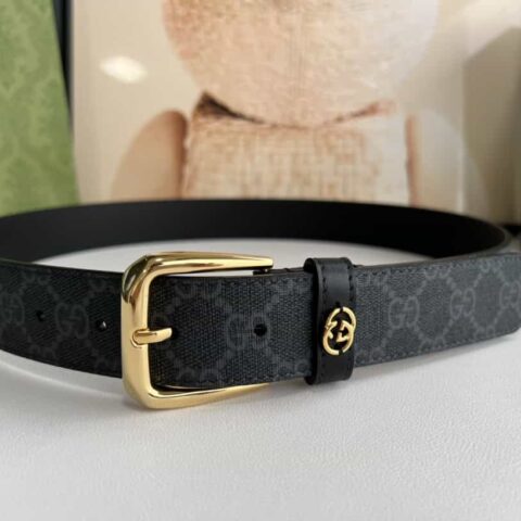 Gucci古驰 GG Supreme帆布GG字母交织图案的男士经典款腰带3.5cm.