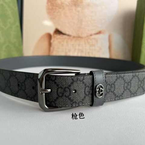 Gucci古驰 GG Supreme帆布GG字母交织图案的男士经典款腰带3.5cm.
