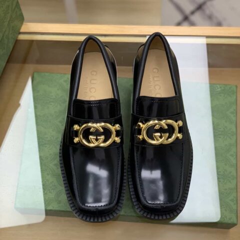 Gucci古驰 采用黑色光滑牛皮革精心制作男士乐福鞋