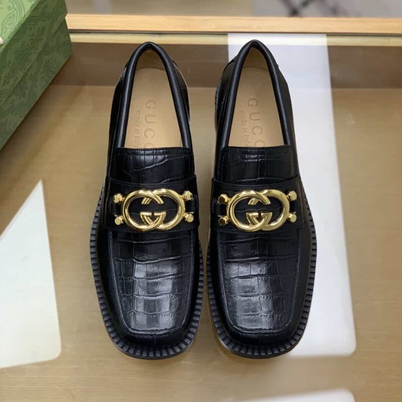 Gucci古驰 采用黑色光滑牛皮革精心制作男士乐福鞋