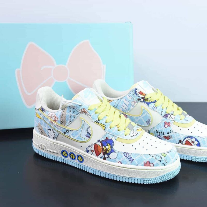 耐克Nike Air Force 1’07 Low"Doraemo"空军一号“米白浅蓝黄哆啦A梦叮当猫”货号:FB0607-055