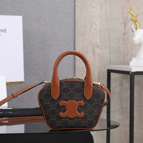【特级品质 全钢五金】CELINE 22s新品|迷你标识印花牛皮革保龄球包编号:110462EKX.04LU