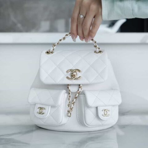 CHANEL 23P新款 Duma双肩 牛皮 Mini白 AS3787