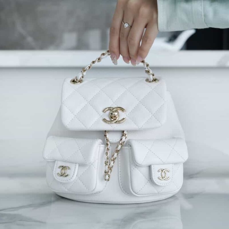 CHANEL 23P新款 Duma双肩 牛皮 Mini白 AS3787