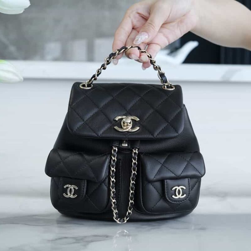 CHANEL 23A新款 Duma双肩 光面牛皮 小号黑色 AS3787
