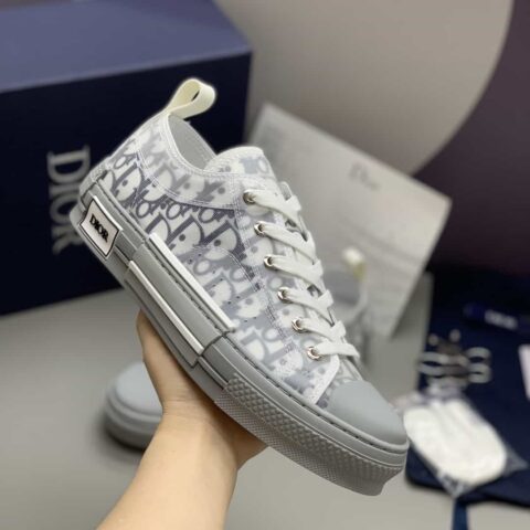 DIOR迪奥 采用透明的网眼织物镶片与灰色Oblique 印花帆布男女款低帮鞋