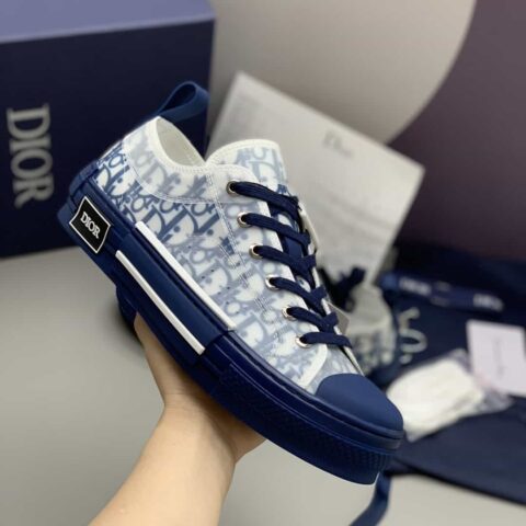 DIOR迪奥 采用透明的网眼织物镶片与灰色Oblique 印花帆布男女款低帮鞋