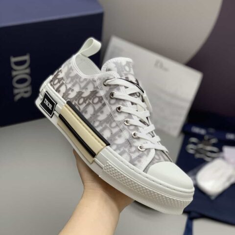 DIOR迪奥 采用透明的网眼织物镶片与灰色Oblique 印花帆布男女款低帮鞋