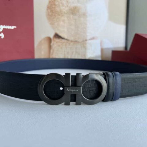 Ferragamo菲拉格慕 双面头层牛皮蓝/黑皮质男士3.5cm腰带