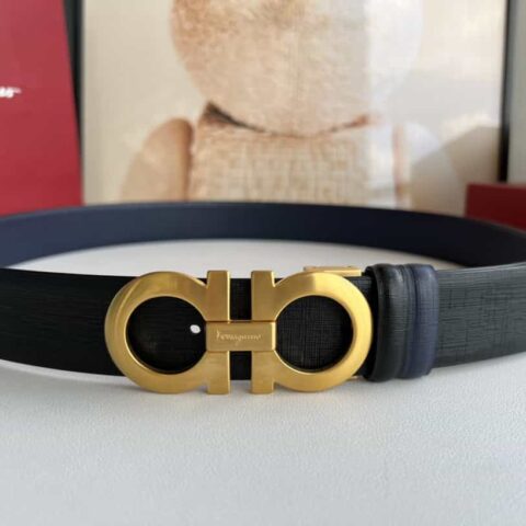 Ferragamo菲拉格慕 双面头层牛皮蓝/黑皮质男士3.5cm腰带
