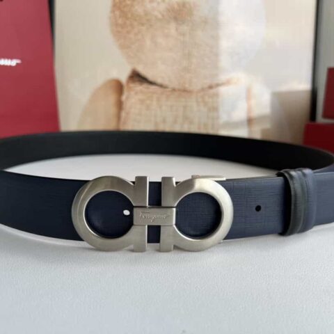 Ferragamo菲拉格慕 双面头层牛皮蓝/黑皮质男士3.5cm腰带