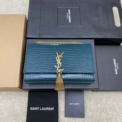 Y家最经典的款式Kate鳄鱼纹链条斜挎包小鳄鱼松石绿/金扣型号:377829