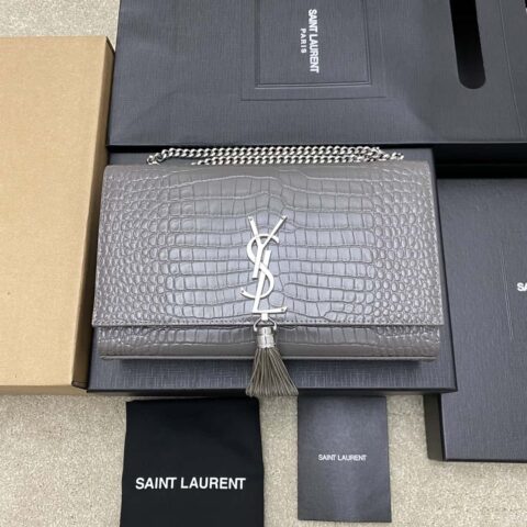 Y家最经典的款式Kate鳄鱼纹链条斜挎包灰鳄/金扣型号:377829