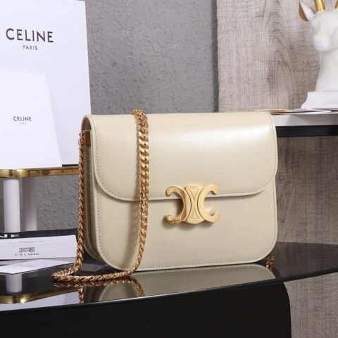 【特级品质 全钢五金】 CELINE 23s秋冬新品|COLLEGE TRIOMPHE亮泽牛皮革链条手袋编号:113583 凯旋门秋季新款