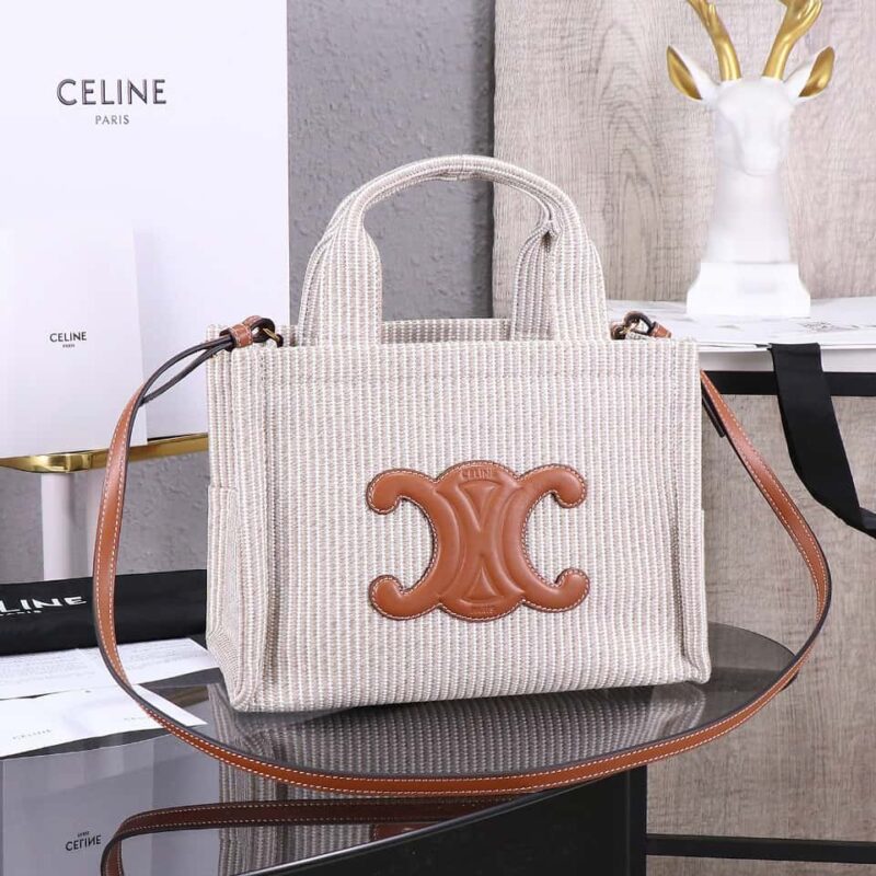 特级品质 原厂皮质CELIN-E 23s夏季|CABAS THAIS小号提花条纹织物牛皮革手袋型号:199162
