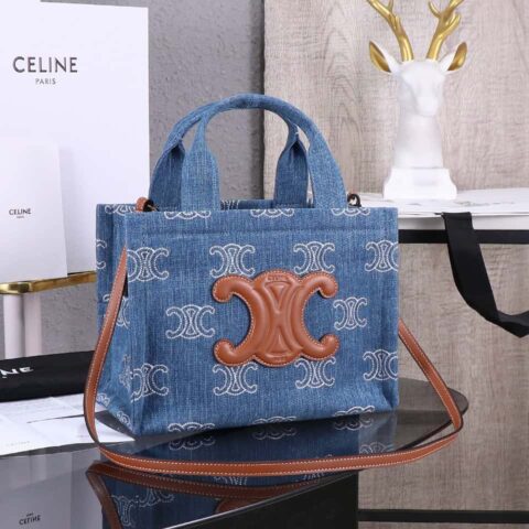 【特级品质 原厂皮质】 CELIN-E 23s夏季|CABAS THAIS牛仔刺绣织物牛皮革手袋 型号:199162