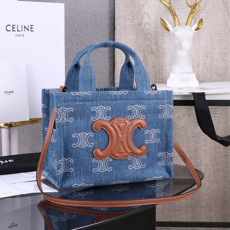 【特级品质 原厂皮质】 CELIN-E 23s夏季|CABAS THAIS牛仔刺绣织物牛皮革手袋 型号:199162