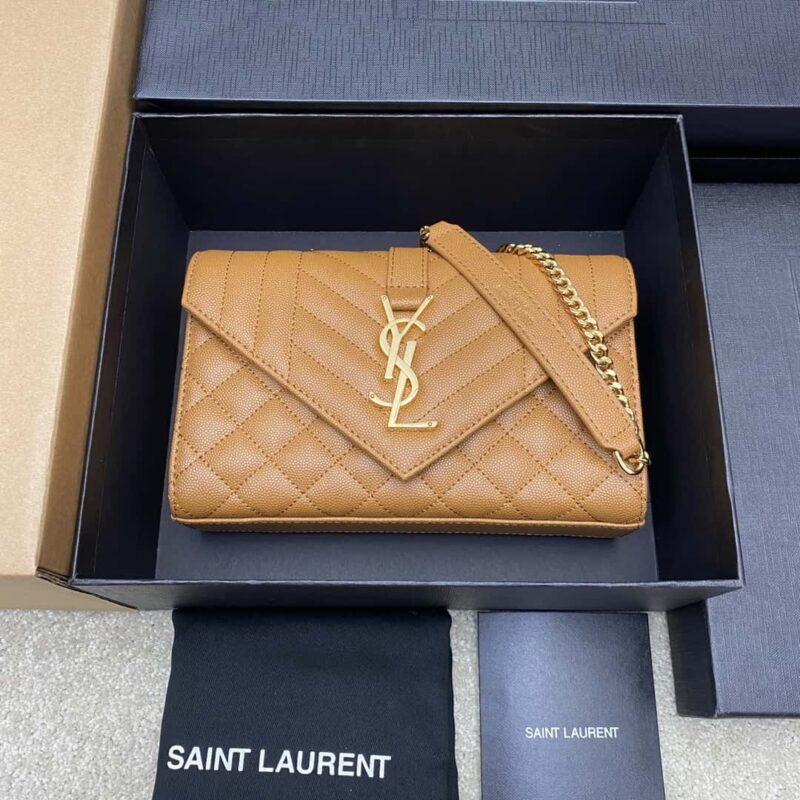 YSL新款 原厂球纹牛皮小信封包棕球纹/金扣型号:600915