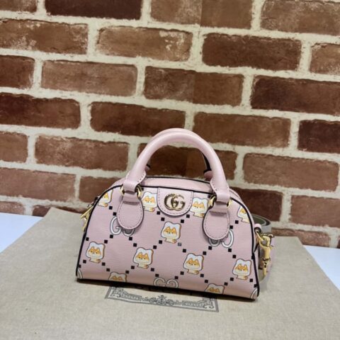 GUCCI Ophidia系列迷你GG手提包 724606粉色/动物印花