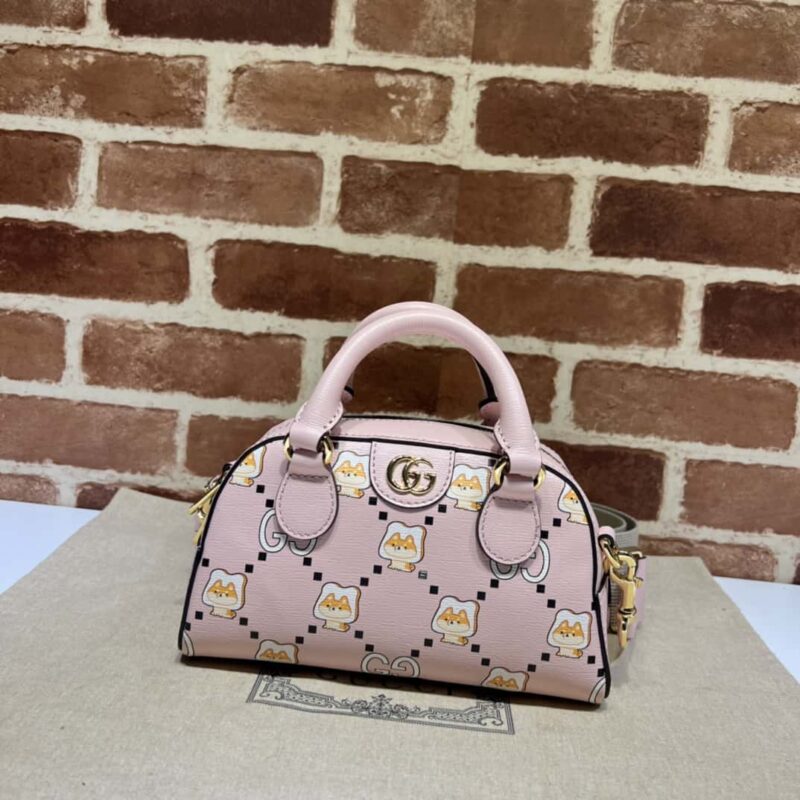 GUCCI Ophidia系列迷你GG手提包 724606粉色/动物印花