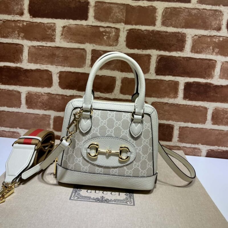 GUCCI古驰马衔扣1955系列GG迷你手袋 677212米胶/米白皮