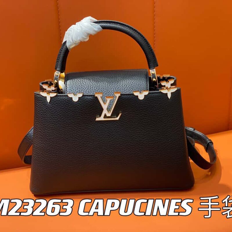 【原单精品】M23263黑色 全皮cap那英款系列 CAPUCINES 中号手袋Capucines BB Flower Crown 手袋