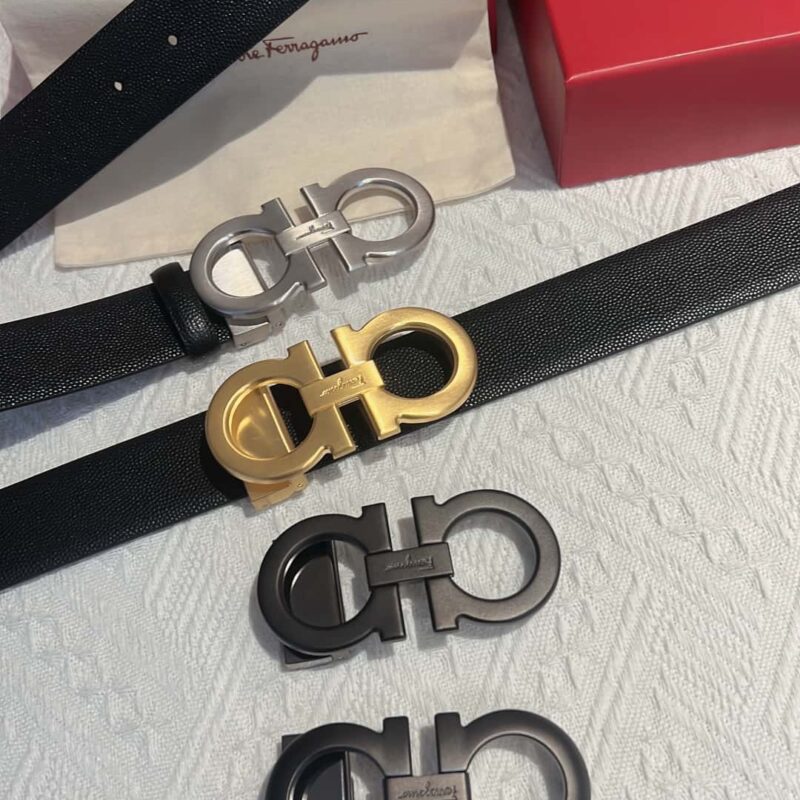 Ferragamo菲拉格慕 精致8字金属夹扣 牛皮腰带3.5cm
