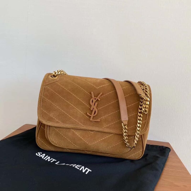Saint laurent Ysl Niki 28cm 麂皮配牛皮系列 498894焦糖色