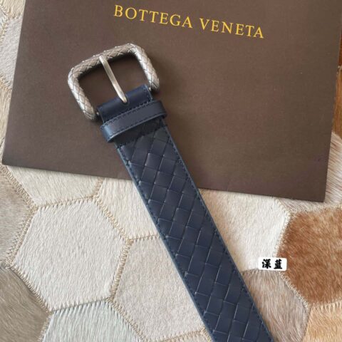 Bottega Veneta 葆蝶家 男士手工编织头层牛皮花纹雕刻针扣腰带3.5cm